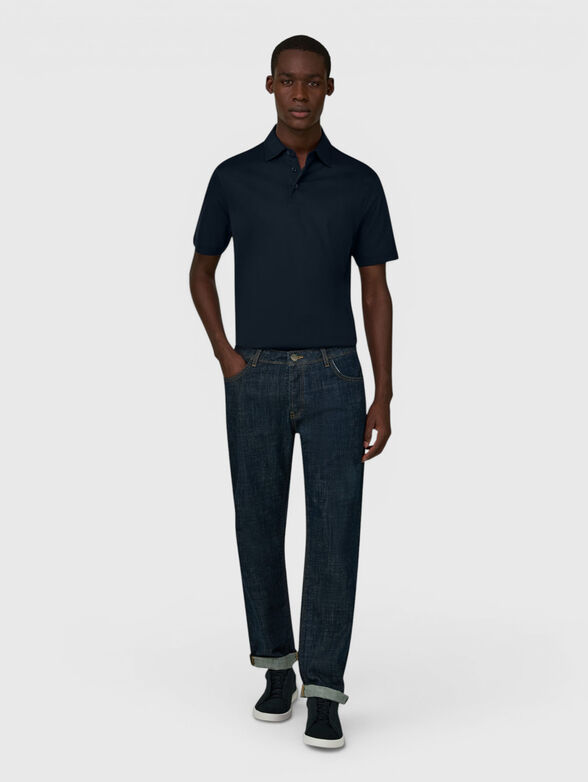 Dark blue cotton blend jeans - 4