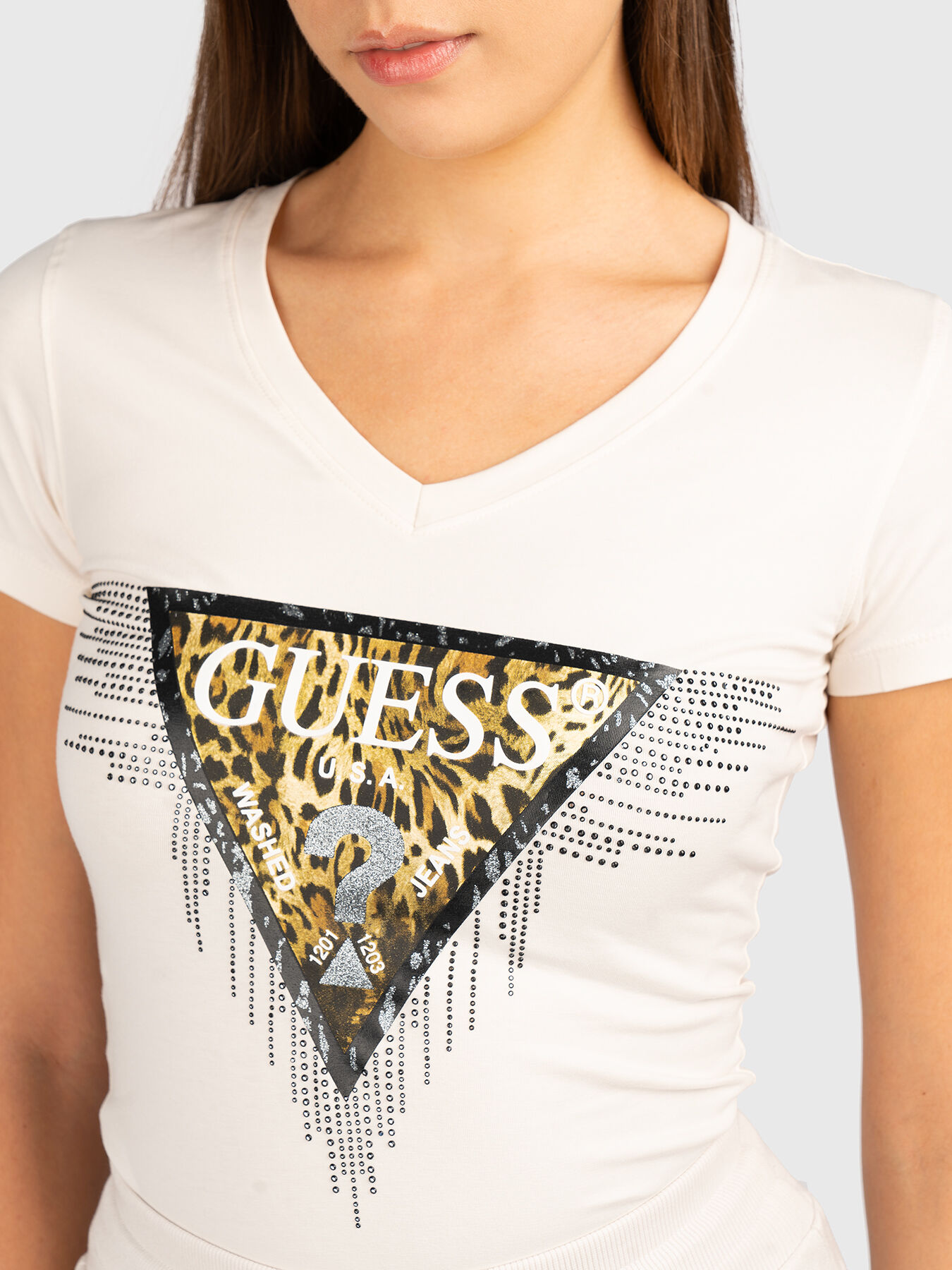 適当な価格 T-shirt Logo with GUESS brand rhinestones and print animal トップス