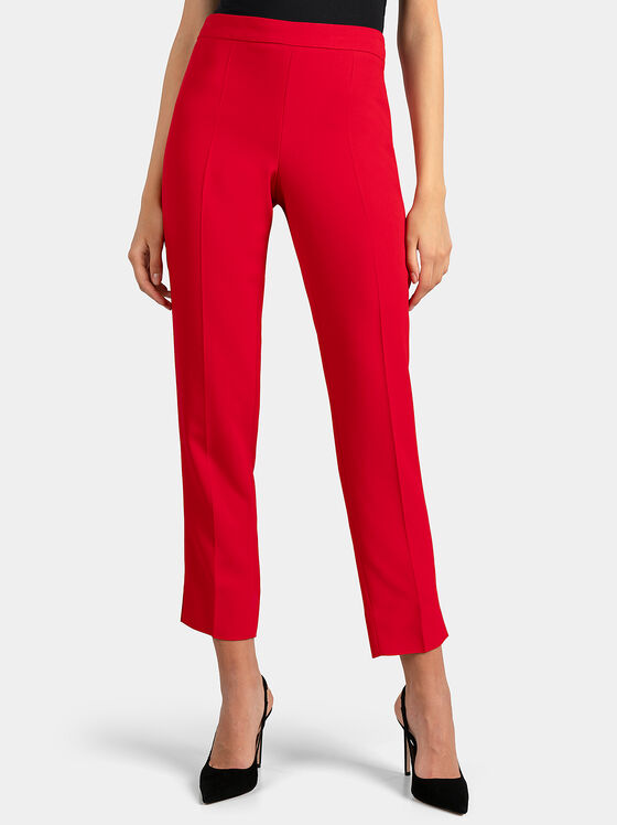 Червен панталон с висока талия - 1