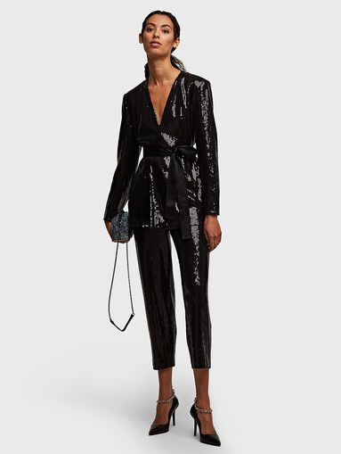 Black sequin jacket with satin belt - 5