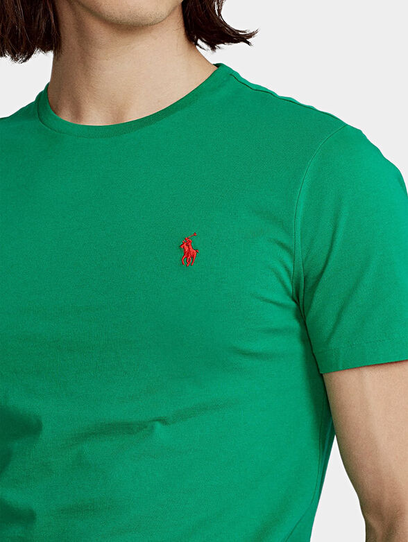 Green T-shirt with logo embroidery - 1