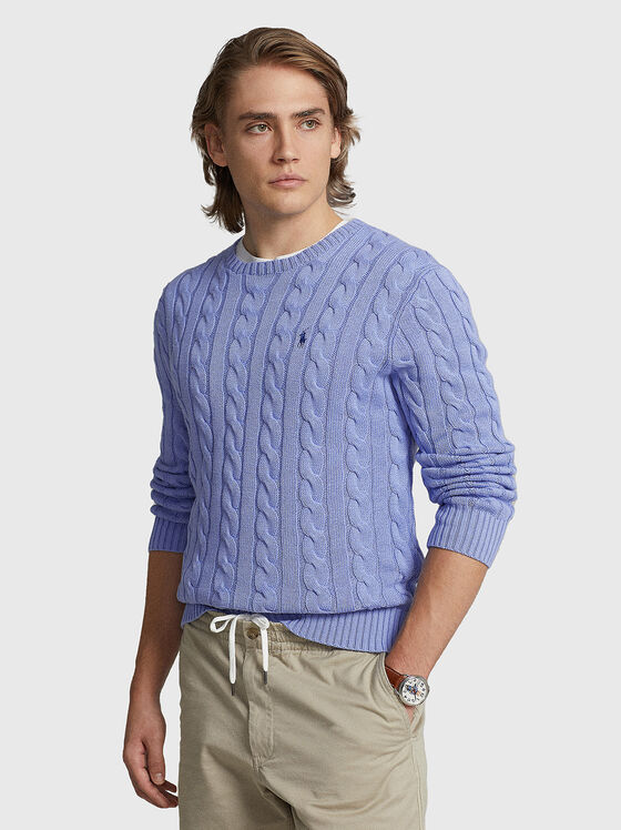 Пуловер в син цвят от памуук  - 1