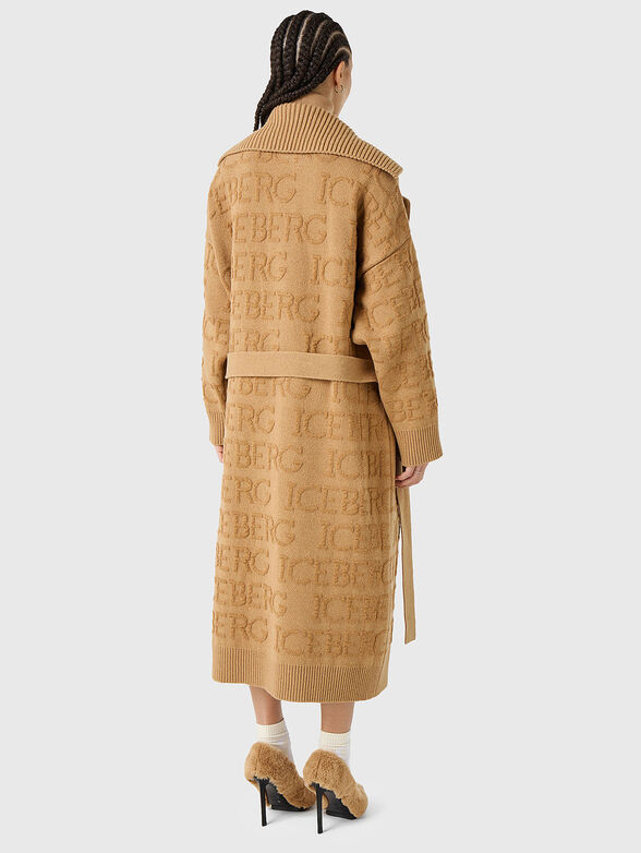 Knitted coat with embossed logo texture - 2