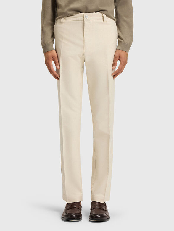 Straight fit cotton blend trousers - 1
