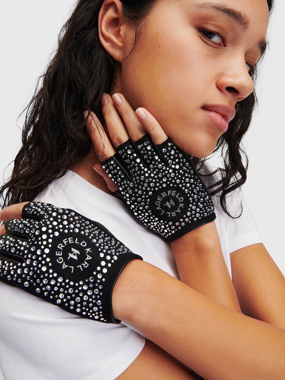 Gloves with appliqué rhinestones - 2