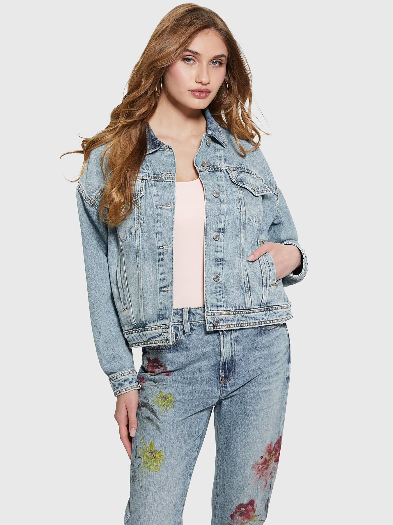 Denim jacket with print on back online