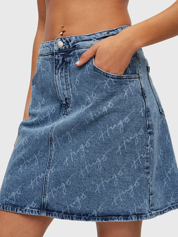 GIRELLA denim skirt with logo print - 3