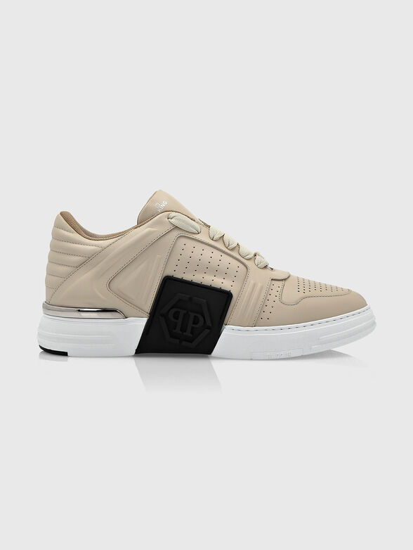 Beige leather sneakers - 1