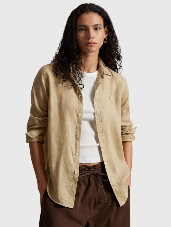 Beige linen shirt with logo detail - 1