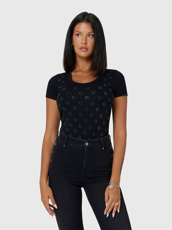 Тениска с апликирани лого кристали - 1