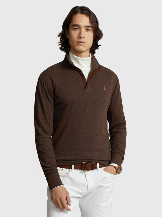 Пуловер от памучен бленд с цип - 1