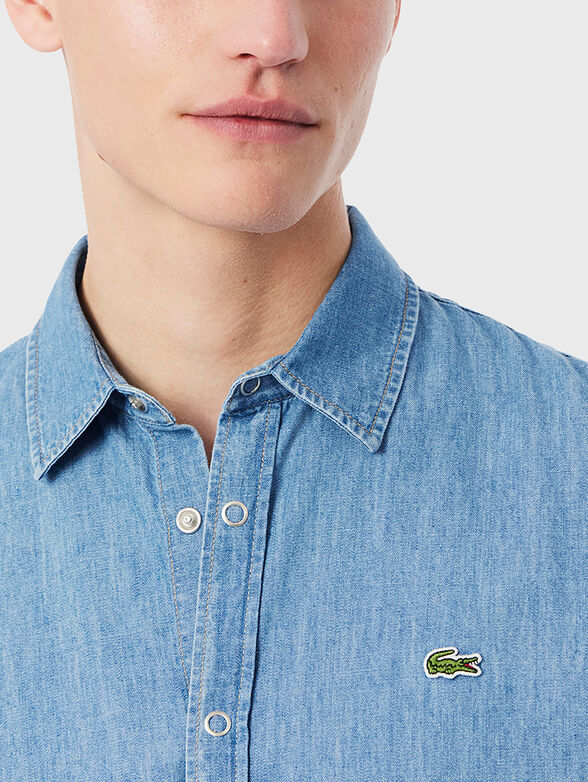 Denim shirt with long sleeves and logo - 4