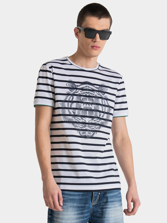 Striped T-shirt with animal print - 1