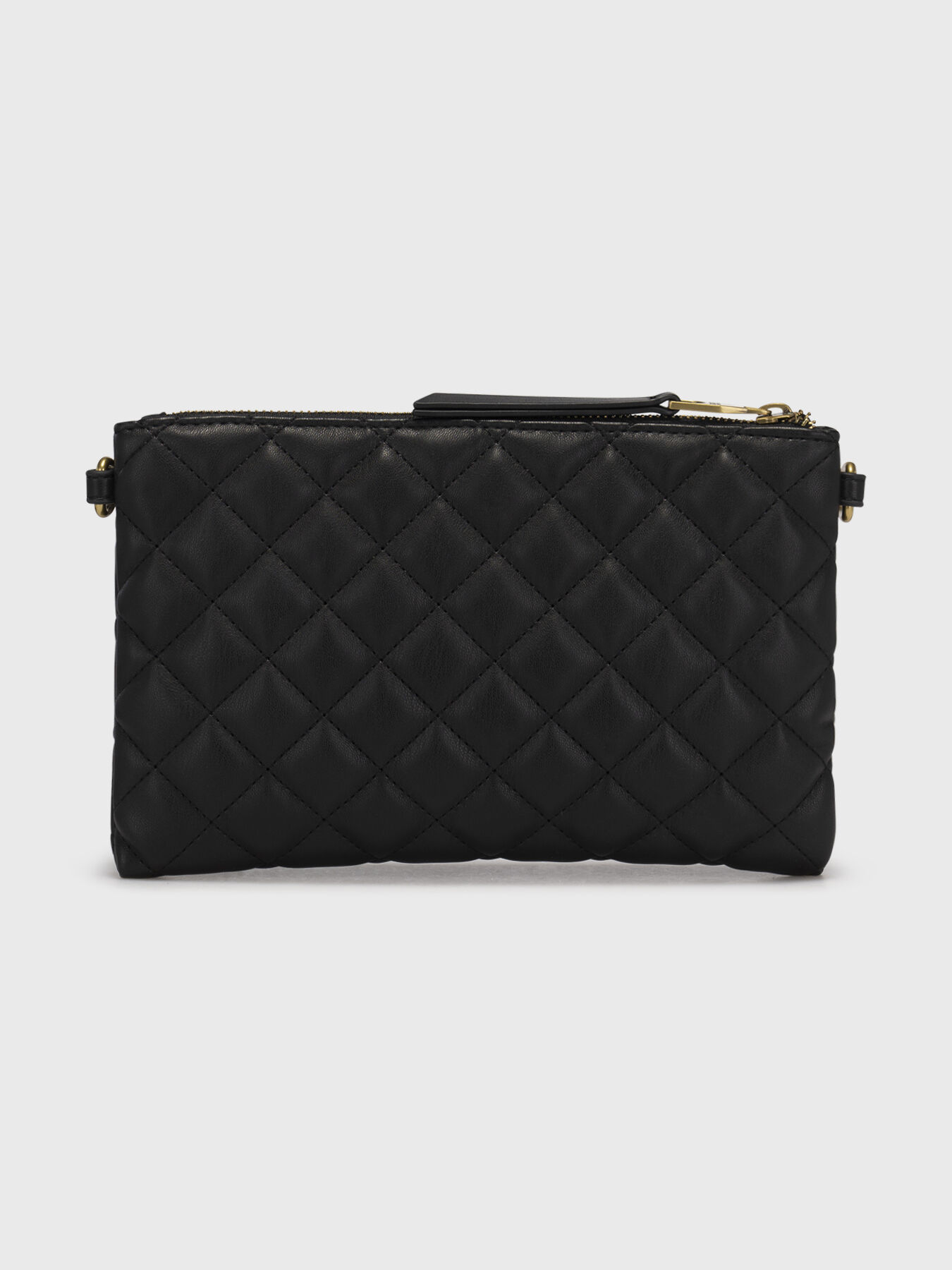 Black clutch with quilted effect and golden logo brand