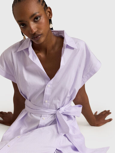Striped shirt dress with belt - 4
