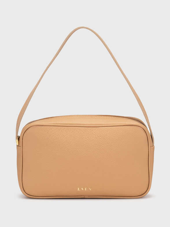 Small leather bag with logo in beige - 1