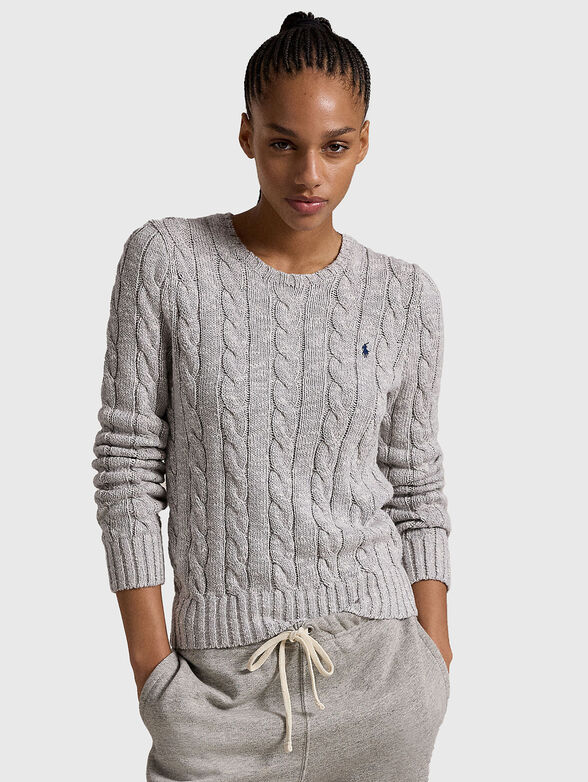 Cotton sweater with oval neckline - 0