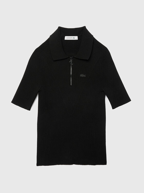 Knitted polo shirt in black  - 1