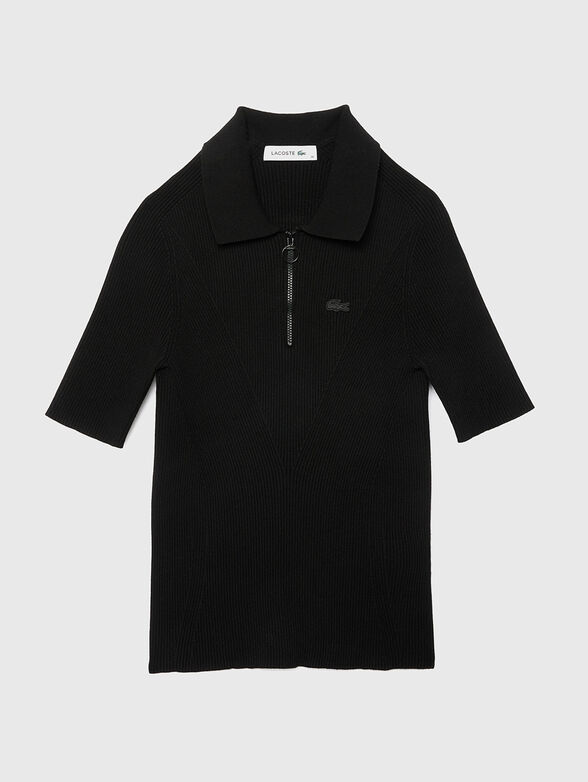 Knitted polo shirt in black  - 1