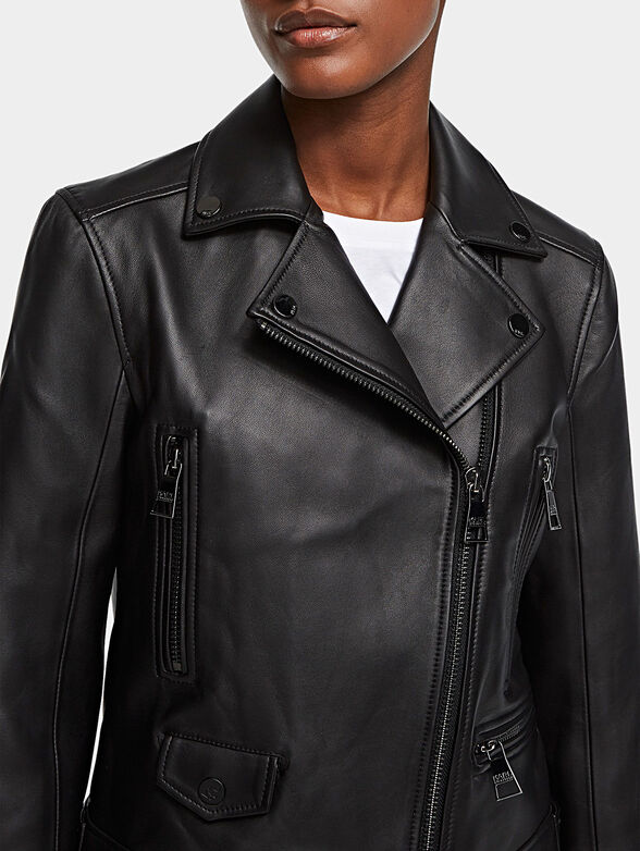 Leather biker jacket with art print on the back - 2