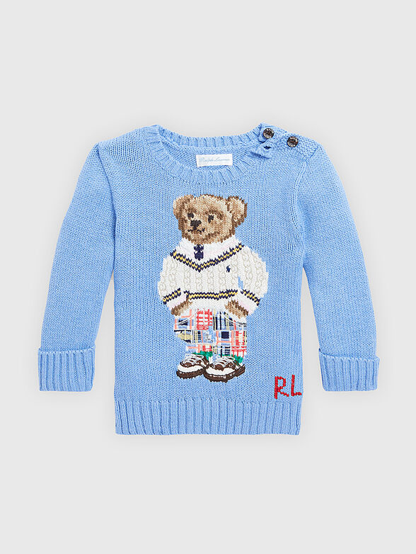 Blue sweater with colorful Polo Bear embroidery - 1
