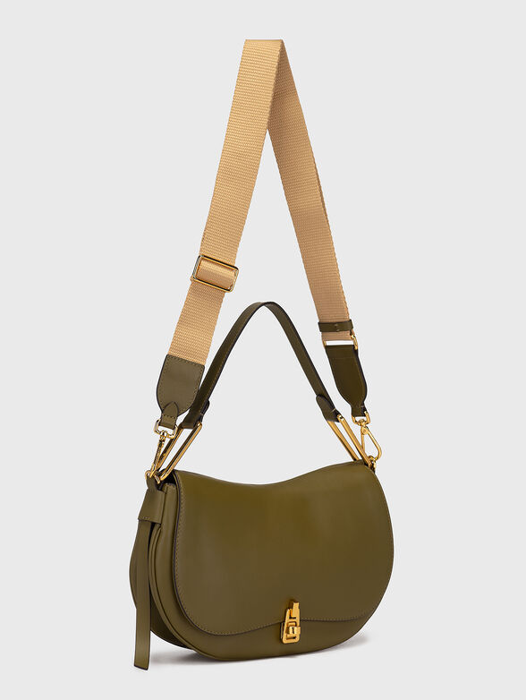 Beige leather shoulder bag with long textile handle - 2