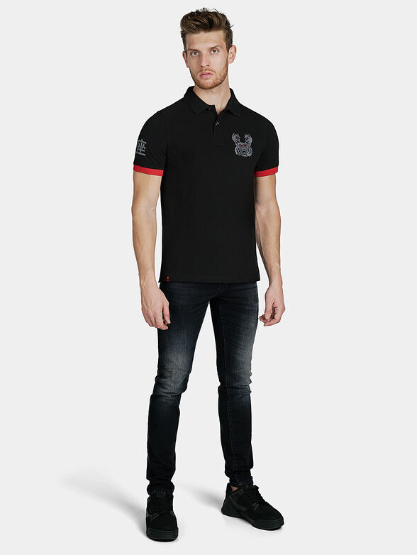 Black polo-shirt with contrasting embroideries - 1