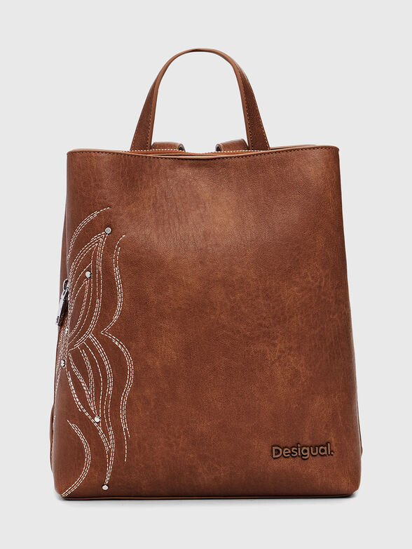Brown backpack with embroidery - 1