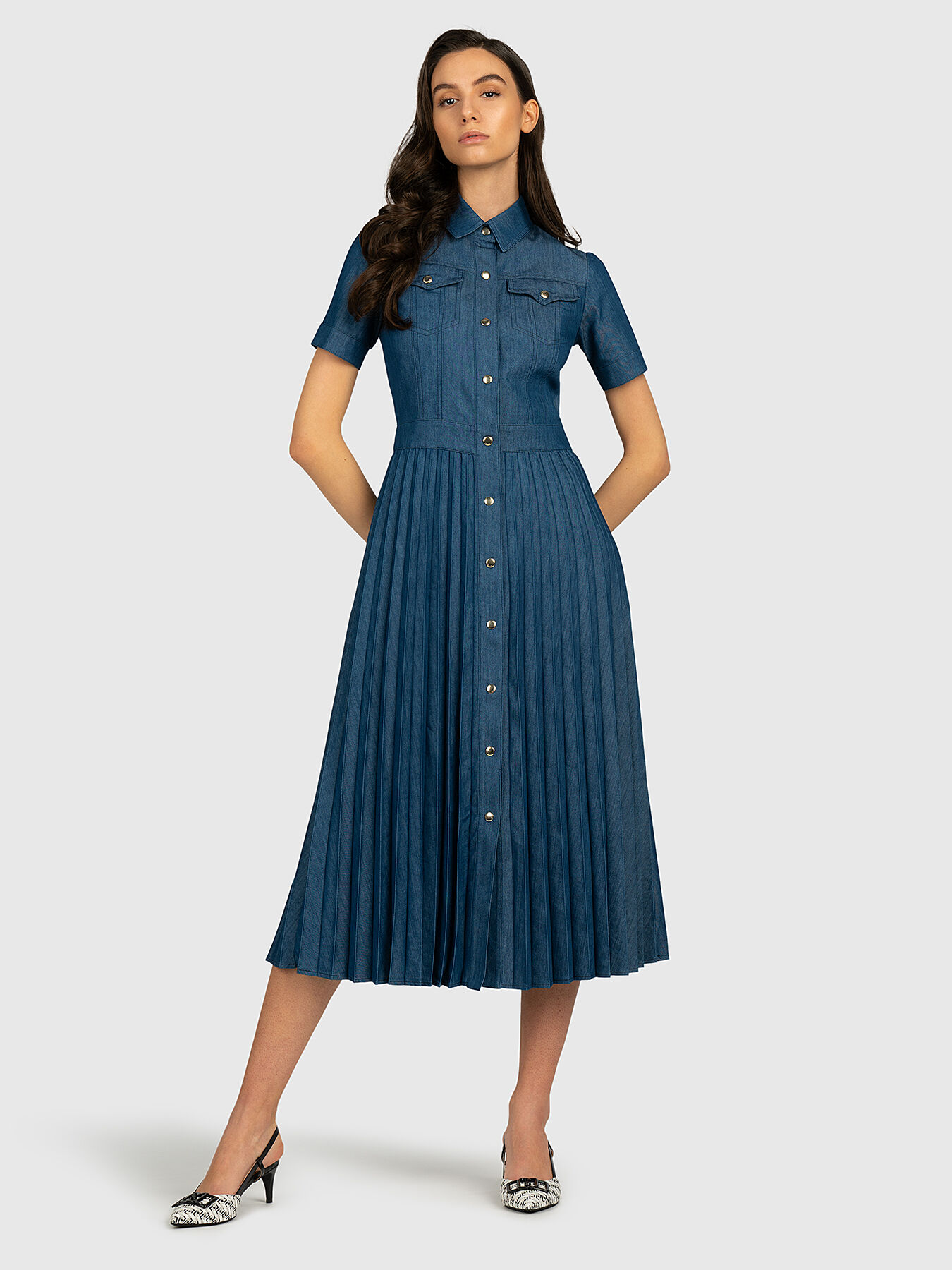 Pleated denim dress brand LIU JO Globalbrandsstore en