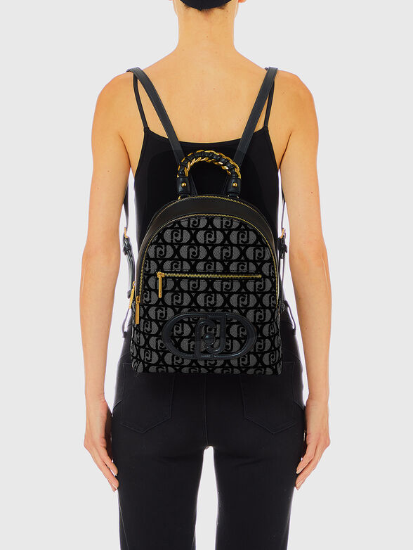 Black backpack with monogram print  - 2