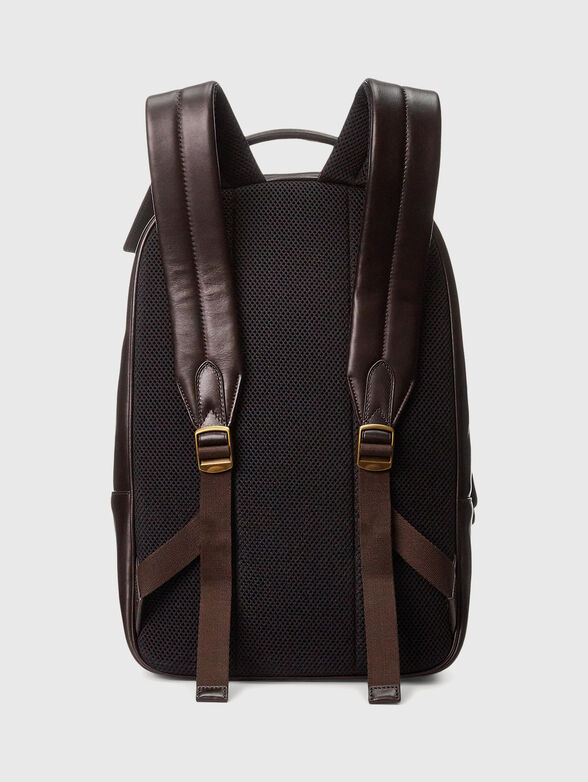 Dark brown leather backpack with logo  - 2