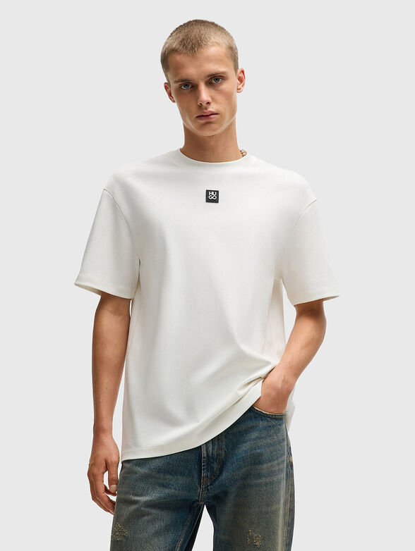 Cotton T-shirt with oval neckline in black - 1