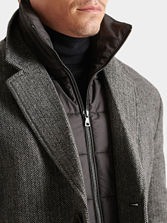 Wool blend coat with metal logo detail - 4
