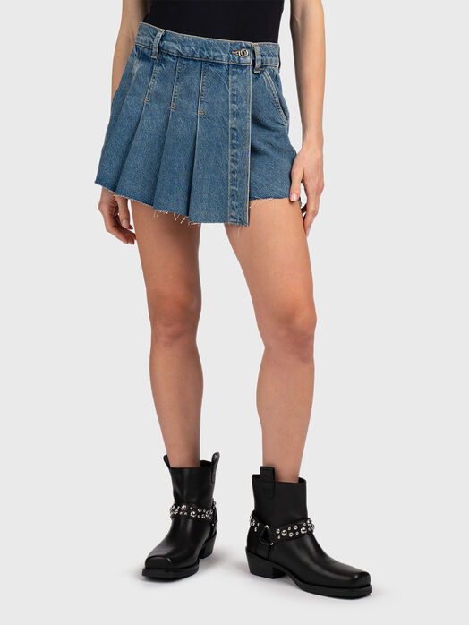 Pleated denim trouser-skirt