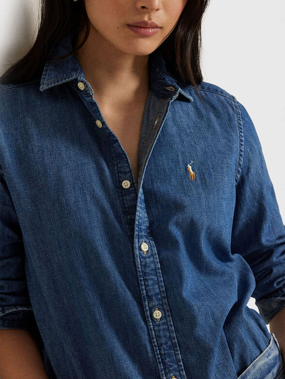 Denim shirt with logo embroidery - 4