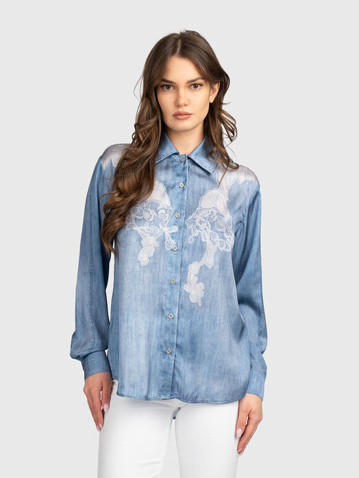 Denim shirt with accent embroidery