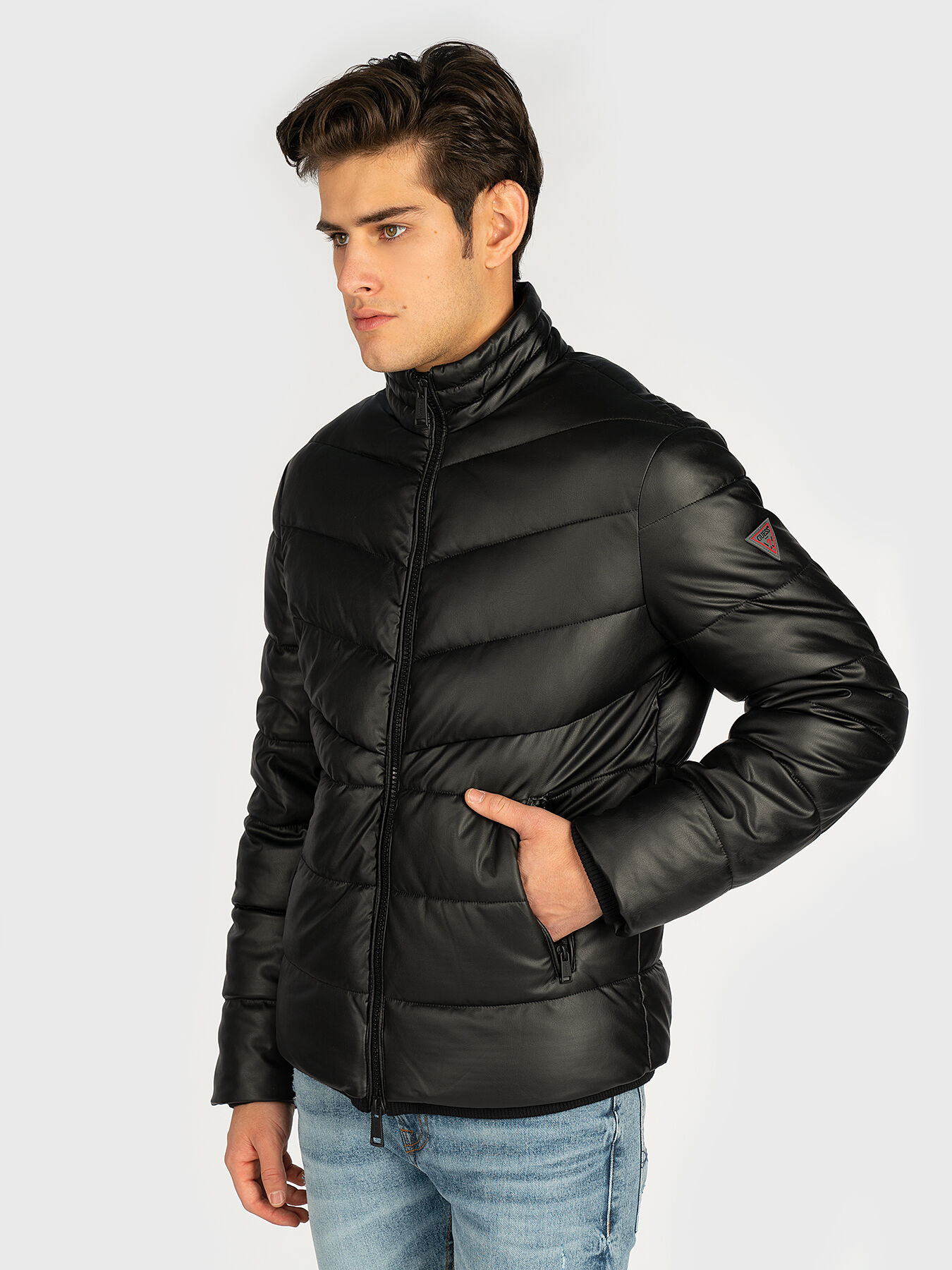 Faux leather puffer jackets outlet