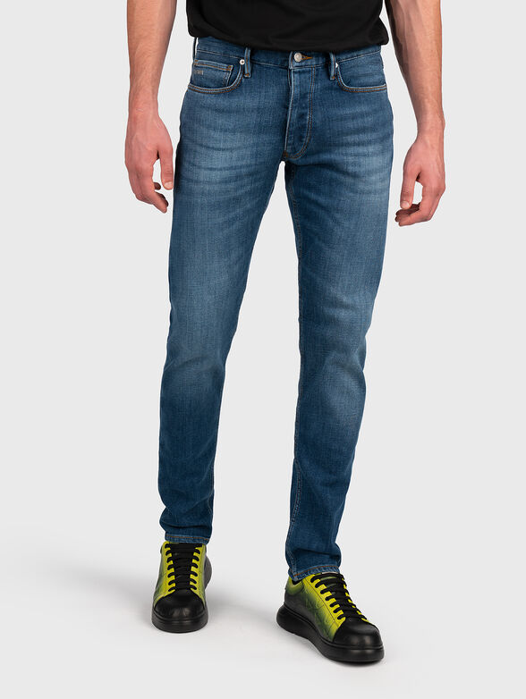 Dark blue slim jeans with logo detail - 1