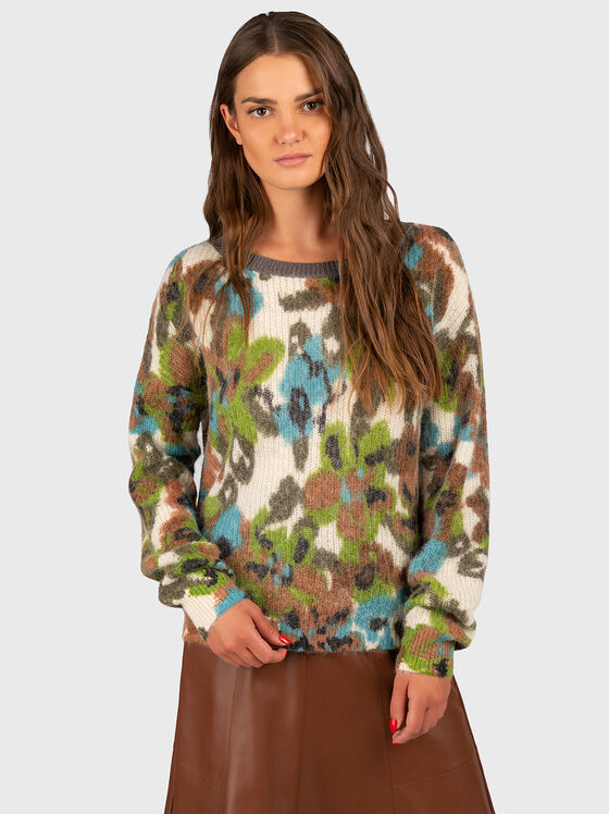 Пуловер с вълна и флорален десен - 1