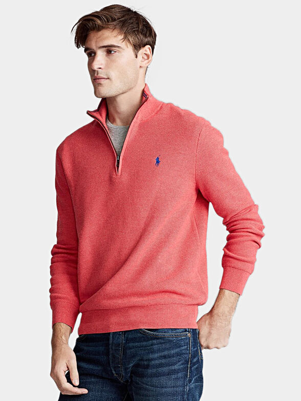 Sweater with a zip in coral - 2