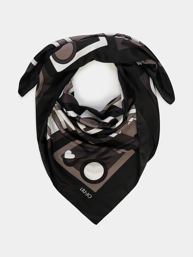 Black scarf with logo print - 3