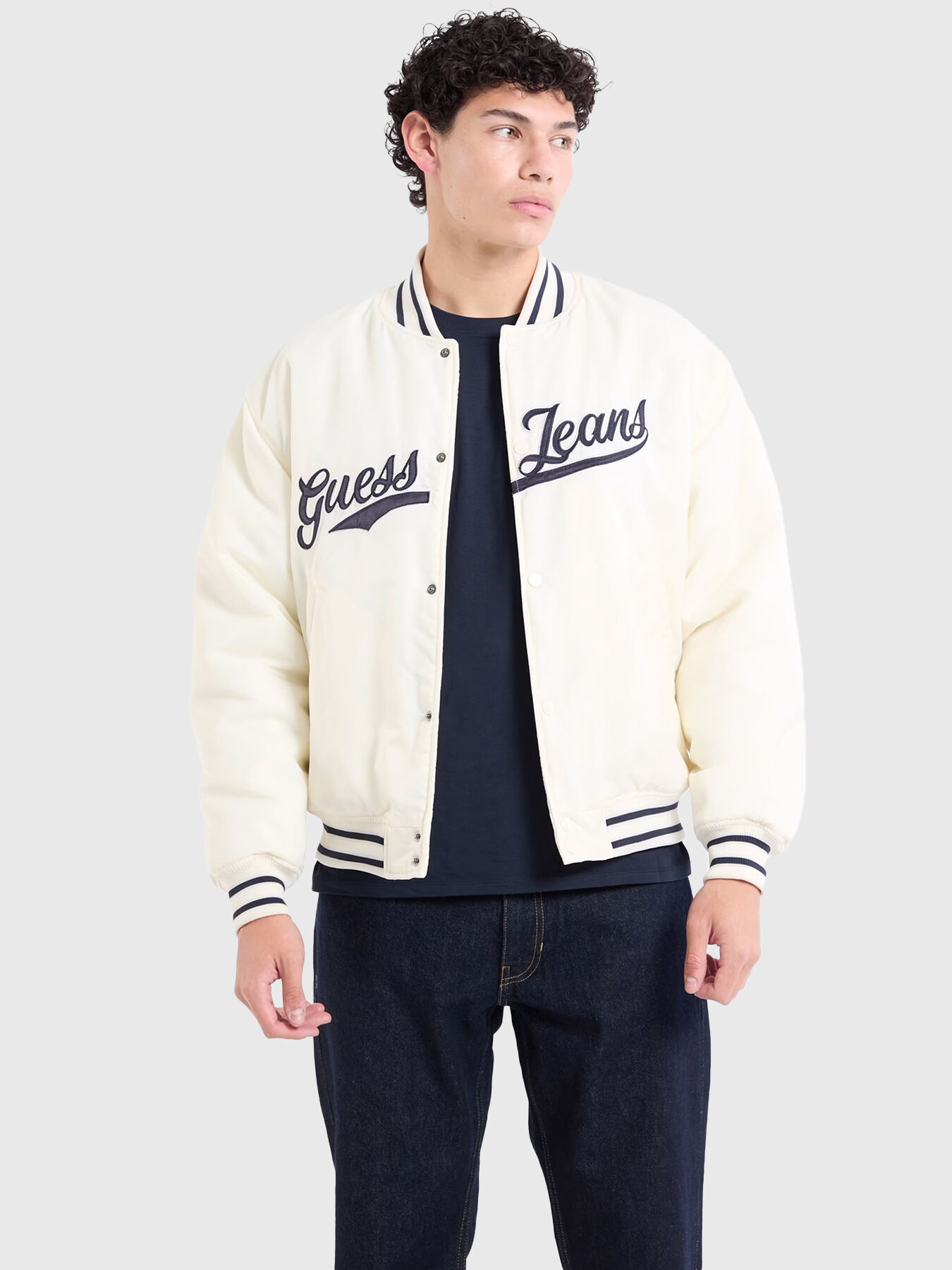 Bomber jacket with logo embroidery brand GUESS JEANS
