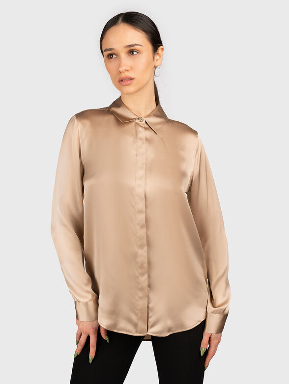 Shirt with satin effect in beige  - 1