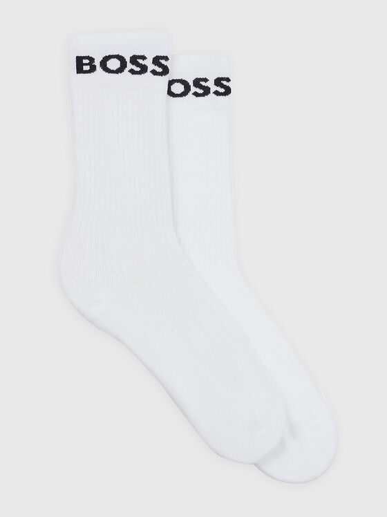 Два чифта чорапи с лого кант в бял цвят - 1