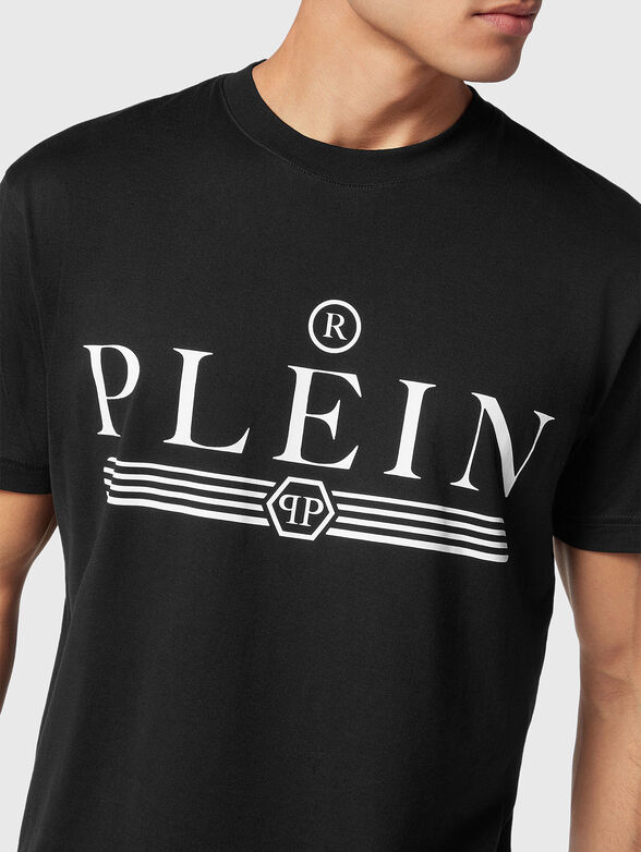 Cotton beige T-shirt with contrasting logo print - 4