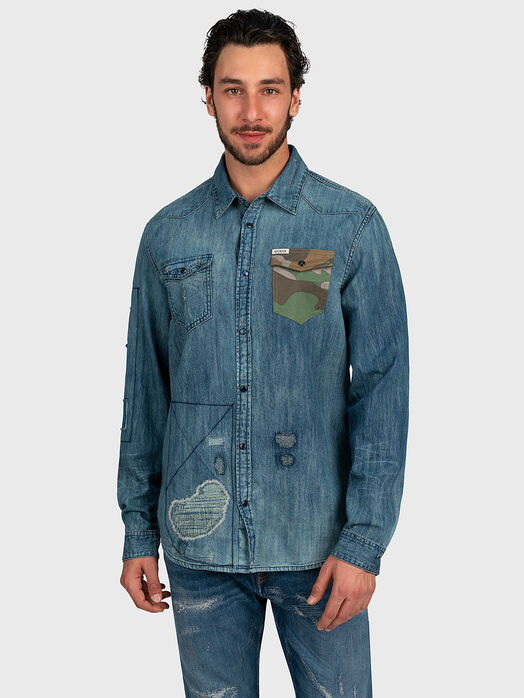 Denim shirt with tears