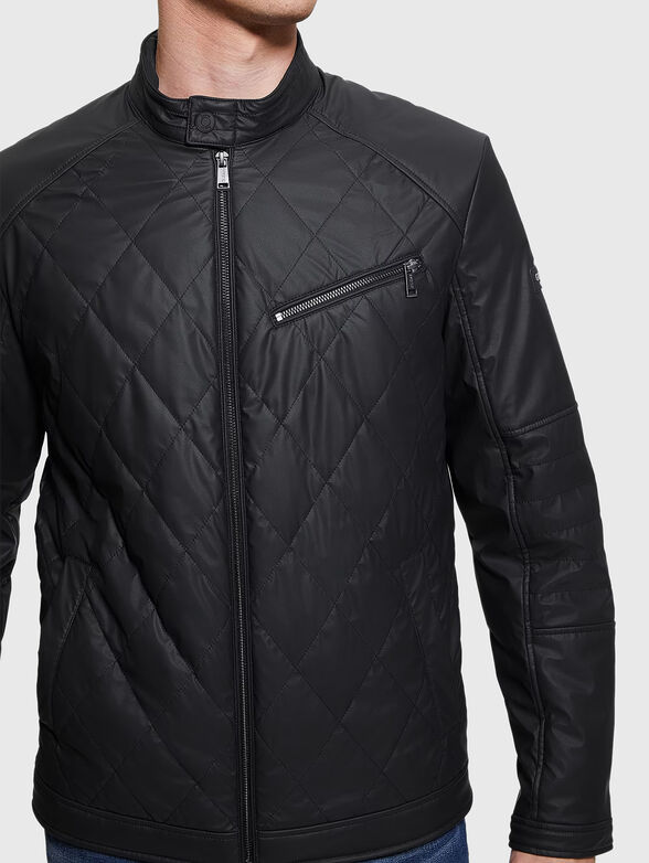 Black biker jacket with quilted effect  - 4