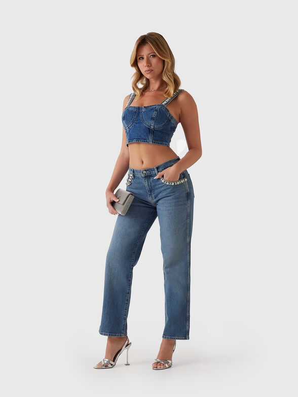Jeans with appliquéd crystals on the pockets - 3