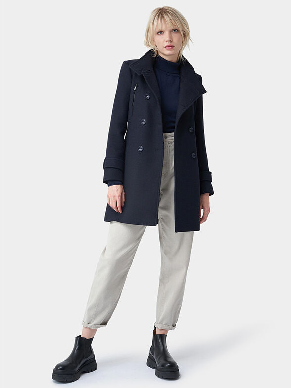 Blue long duffle coat with detail - 5