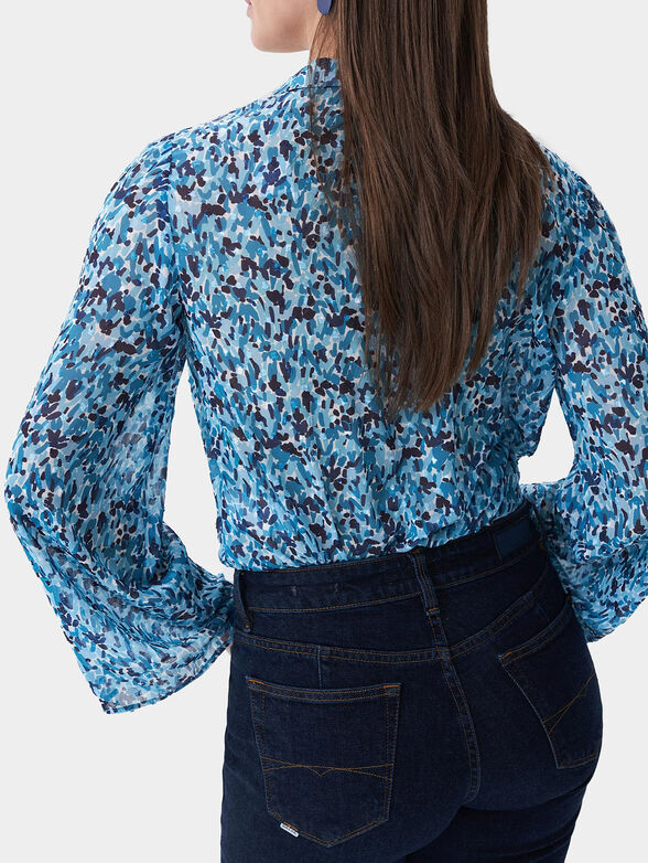 Blouse with long sleeve and blue microprint - 3